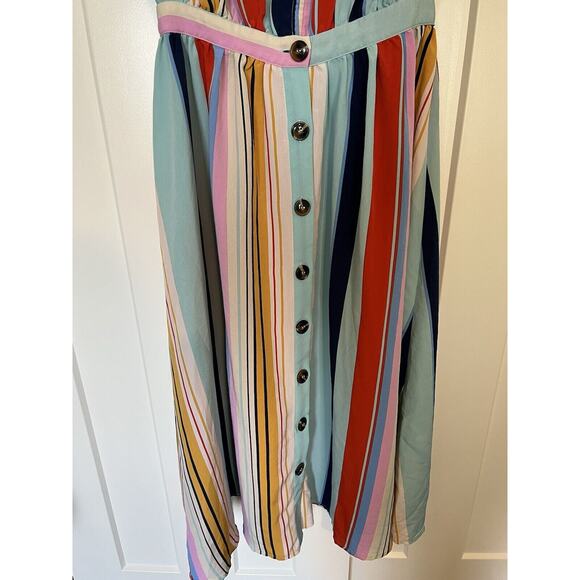 Bibi Women's Junior Dress Size Medium Button Front Multicolor Striped Midi - Picture 5 of 10
